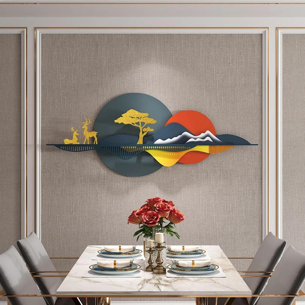 59" Metal Wall Art, Modern 3D Nature Landscape Wall Decor, Large Abstract Metal Wall Sculpture, Hallway & Office