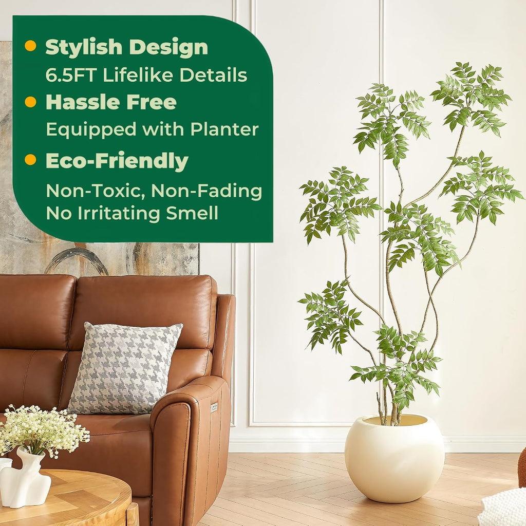 6.5FT Artificial Sumac Tree in White Pot, Indoor Faux Plants