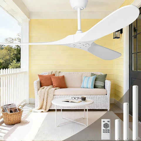 Inspired Maverick Style 72" White Ceiling Fans Without Lights, 72 Inch Outdoor Ceiling Fans no Lights, 3 Blade Solid Wood Damp Rated Ceiling Fan with Remote Control for Living Room Porch Gazebo Farmhouse/Patios-White Blades A102-B0CMTM6RL5