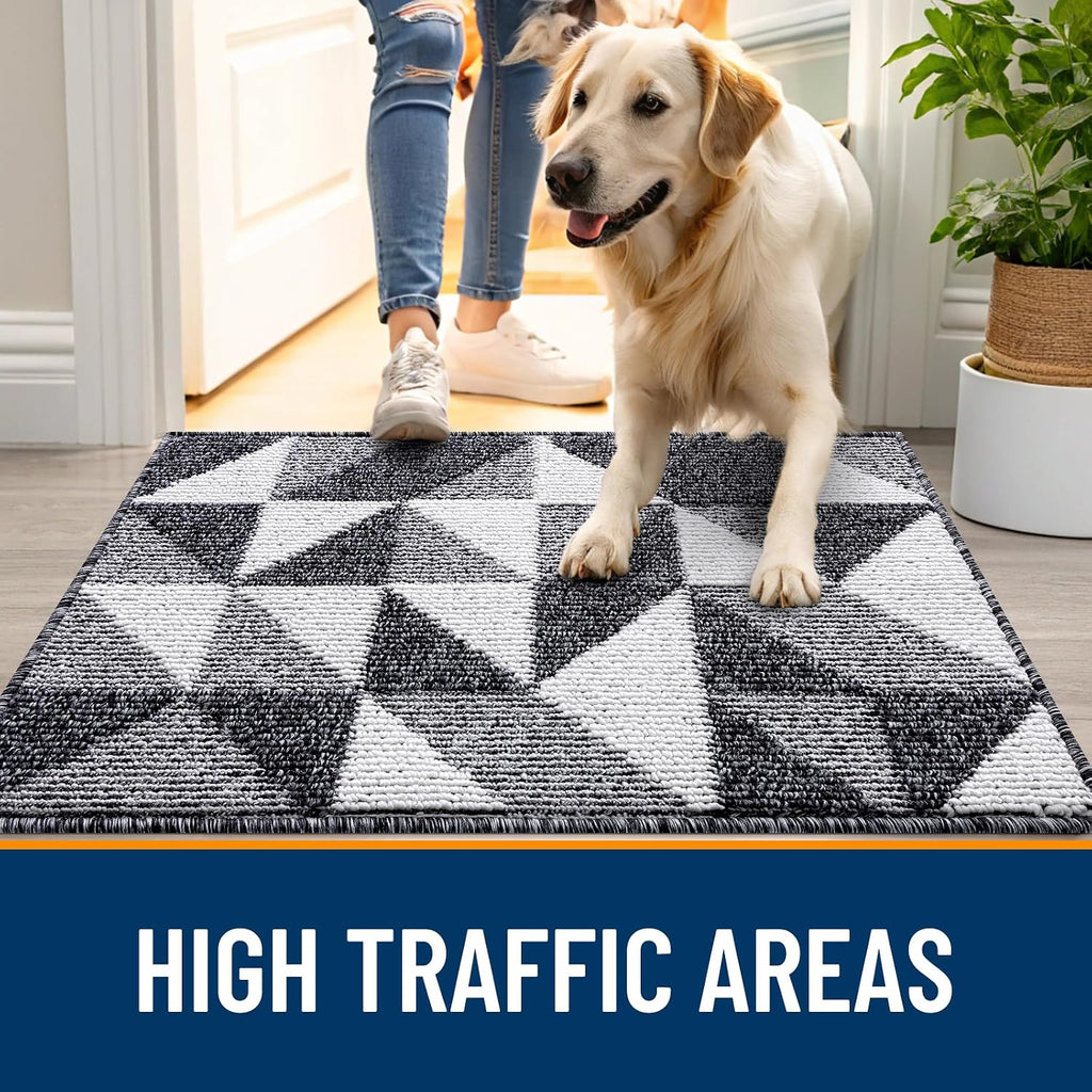 Door Mat Indoor Entrance Washable 36x24, Odor-Free Low-Profile Front Back Geometric Doormat, Absorbent Resist Dirt