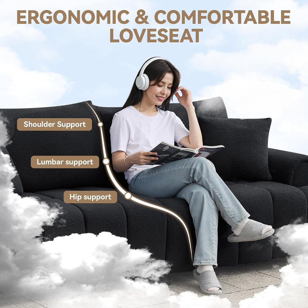88 "Modern Boucle Sofa Couch, Oversized Comfy 3 Seater Sherpa Curved Sofas Deep Seat