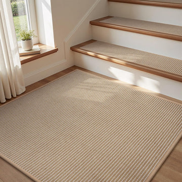 Jute Square Stair Treads for Wooden Steps, Non Slip Stair Landing Mats, Peel and Stick Staircase Treads, Residue