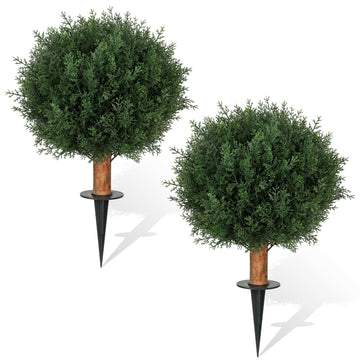 Cedar Topiary Trees Artificial Outdoor 24.6" UV-Resistant with Ground Spike