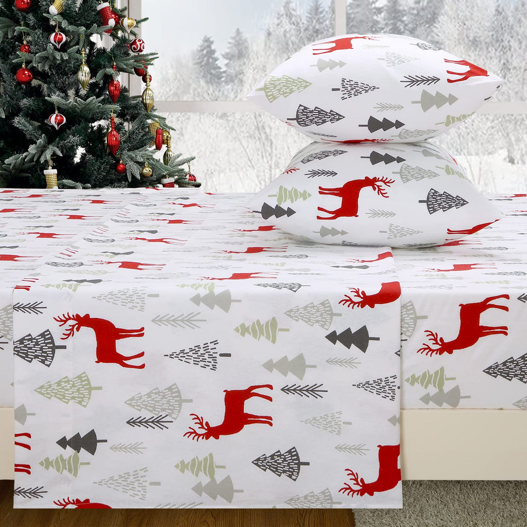 Christmas Sheets Twin, 100% Cotton Flannel Printed Bed Sheet Set