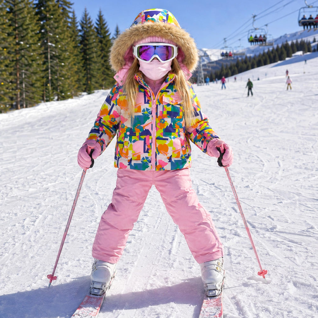 Kids Piece Snowsuit Puffer Jacket and Snow Pants Pink Square