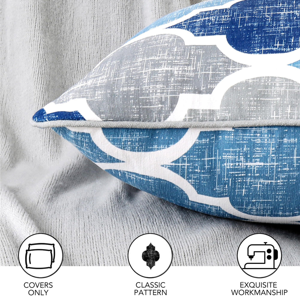 Throw Pillow Covers 20x20 for Couch Sofa Moroccan Blue Gray 2 Sets