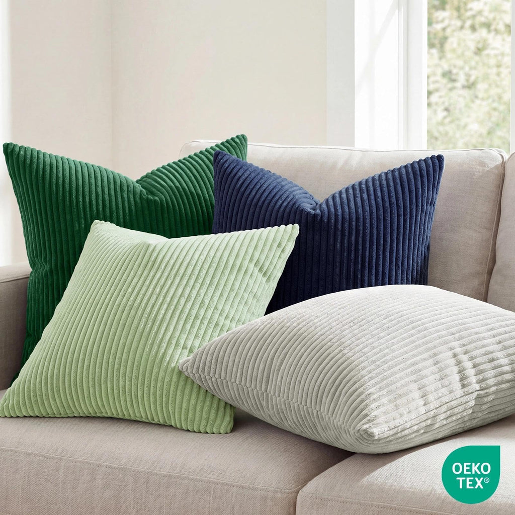 Spring Striped Corduroy Pillow Covers 20x20, Set of 2, Sage Green