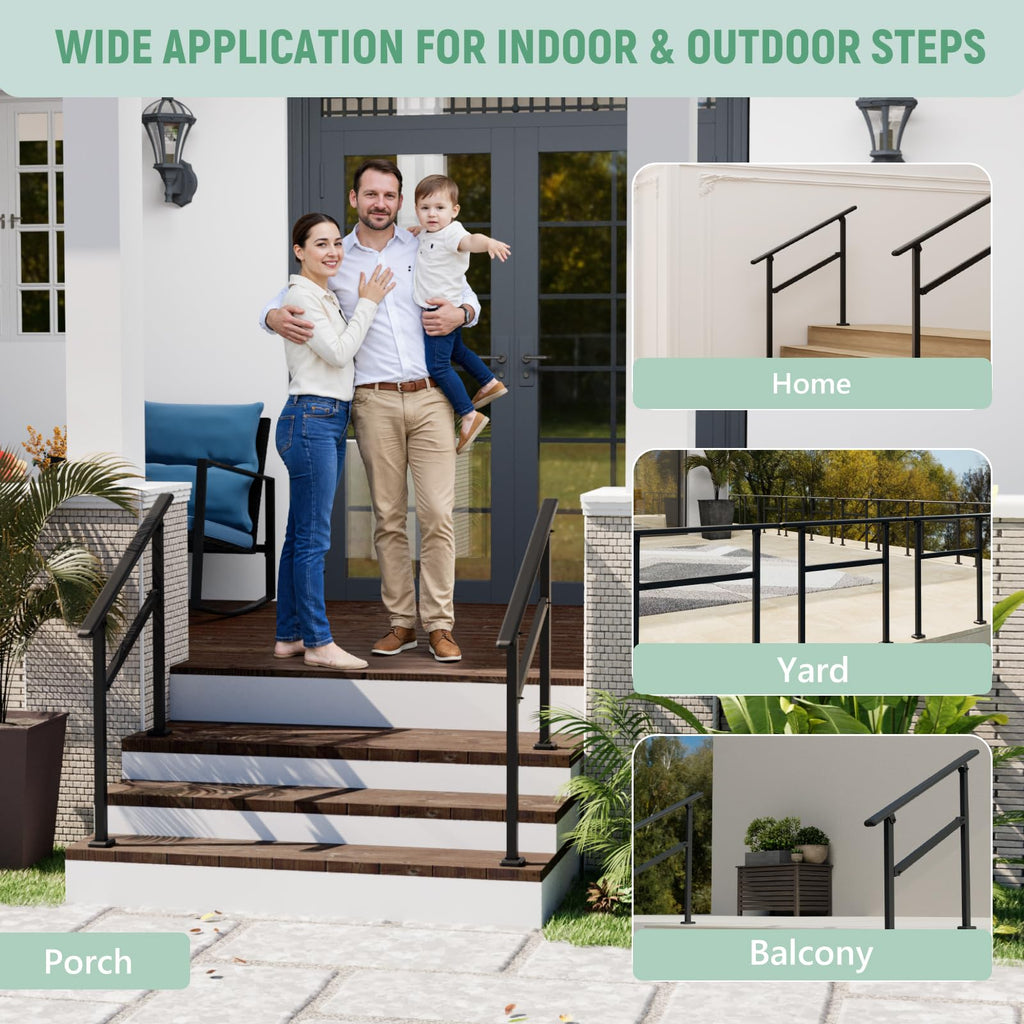 2 Pack Hand Rails for Outdoor Steps, 2-3 Step Railing for Stairs, Adjustable Porch Railing, Hand Rails for