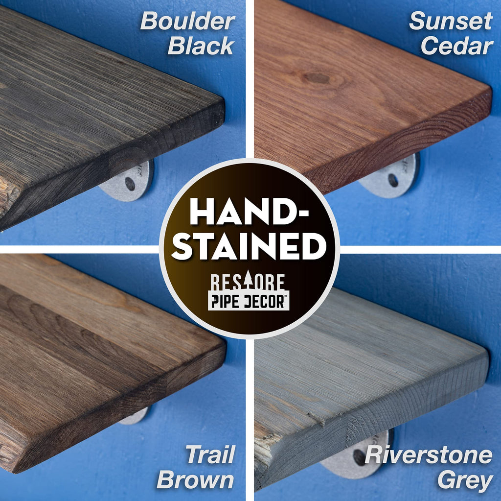 24" Sunset Cedar Live Edge Wood Shelf with Industrial L-Shaped Pipe Brackets (2-Pack)