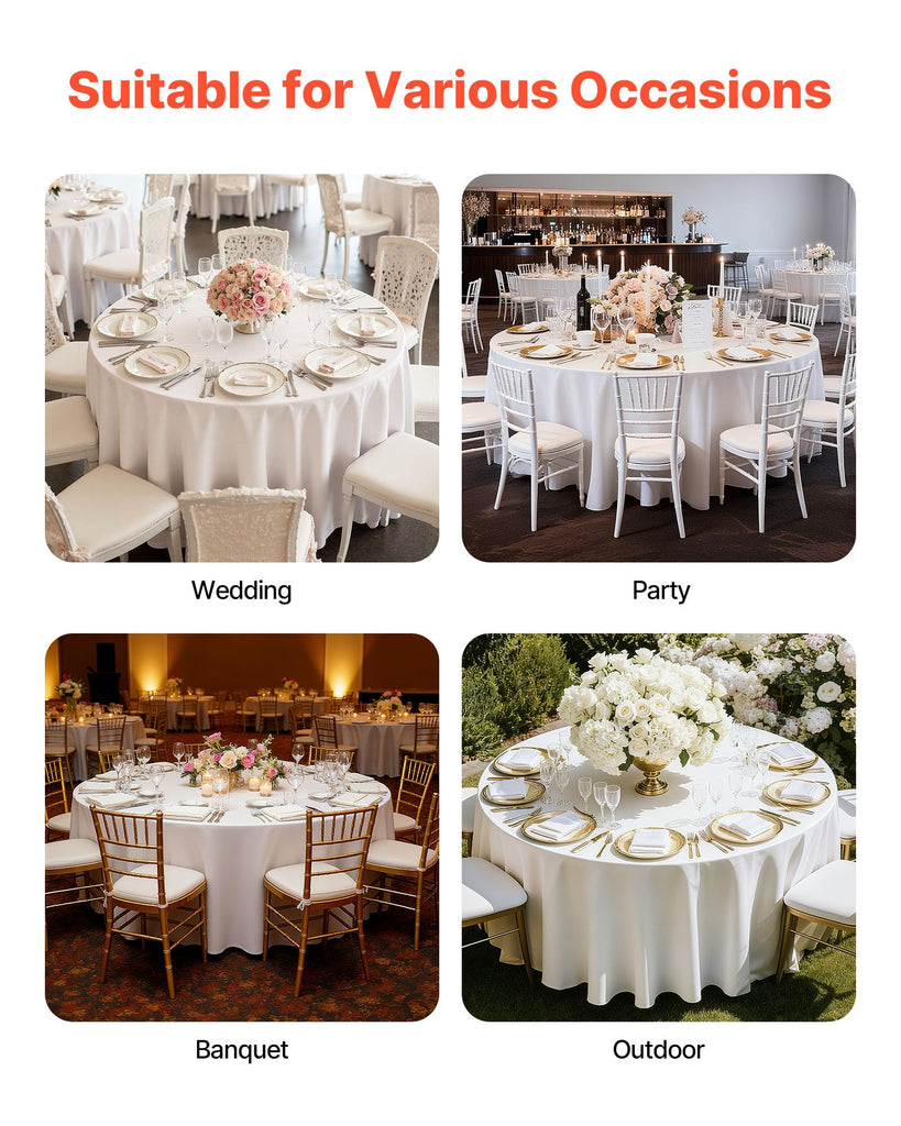 White Round Tablecloths 10 Pack, 120 Inches in Diameter, Stain- & Wrinkle- Resistant, Machine Washable Table Clothes