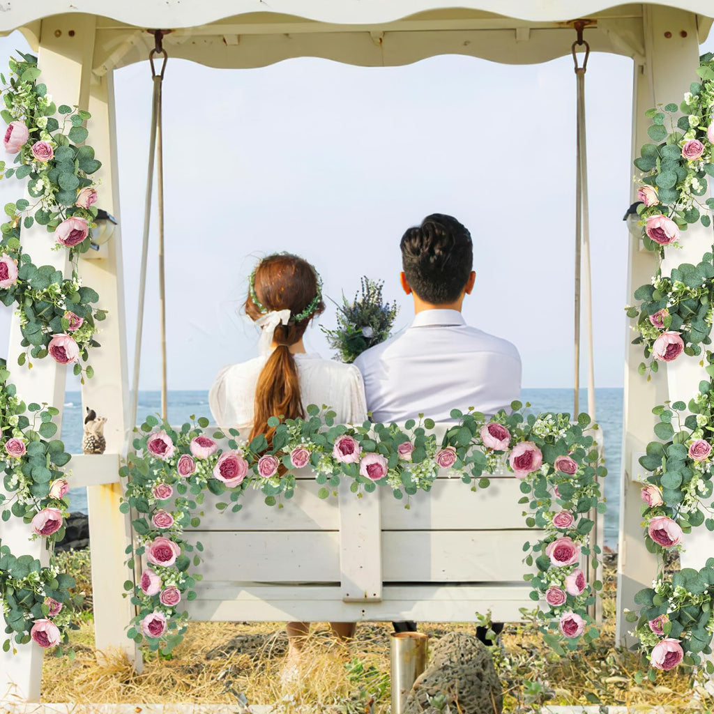 Artificial Eucalyptus Flower Garlands, Vintage Pink, 2PCS
