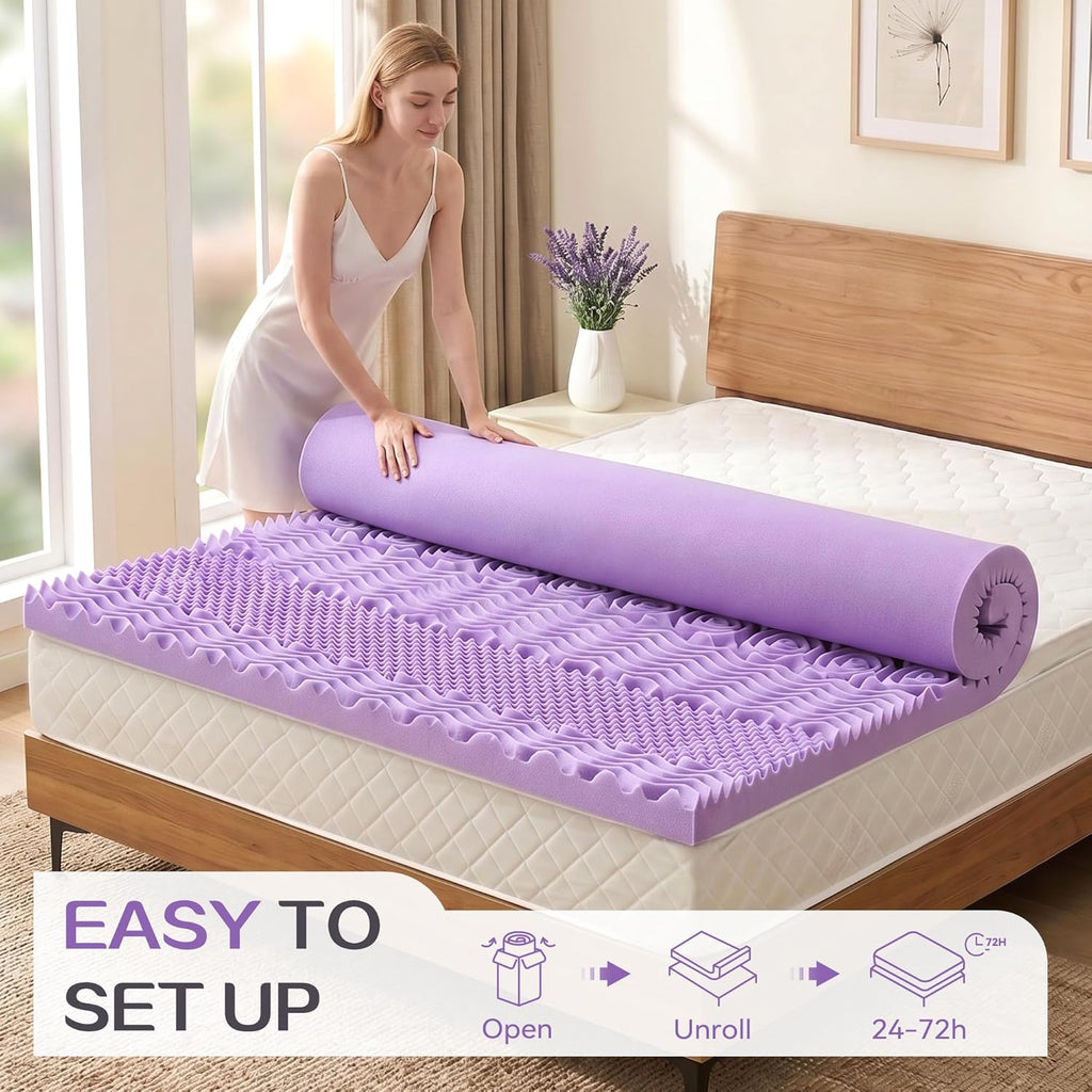 1.5 Inch 7-Zone Memory Foam Mattress Topper Queen Size, Soft Mattress Pad for Back Pain Relief, Egg Crate Bed Topper