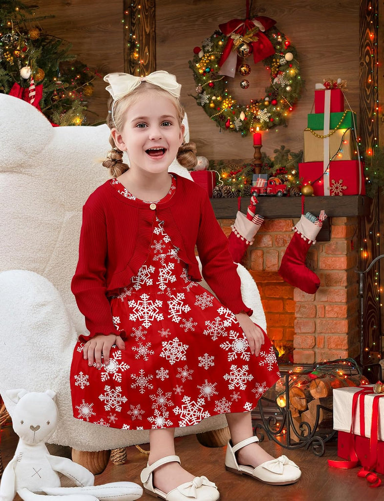 Girl Sleeveless Dresses with Long Sleeve Ruffle Cardigan