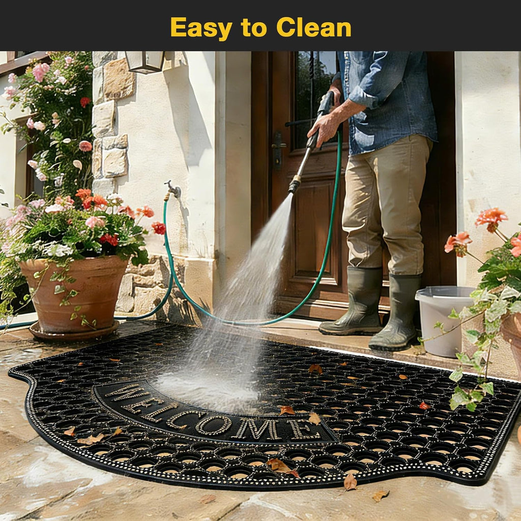 31"x 47" Black Non Slip Waterproof Welcome Rubber Door Mat with Holes, Outdoor Rubber Mats with Drainage for