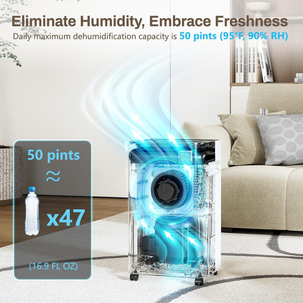 3500 Sq.Ft Dehumidifier, 50 Pint Dehumidifiers for Home and Basement with Drain Hose, Ultra