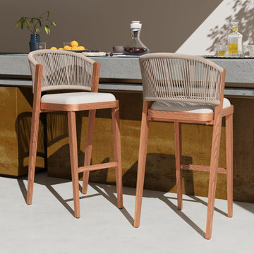 Modern Shade Chatham Outdoor Bar Stools Set of 2 with Rope Woven Backrest