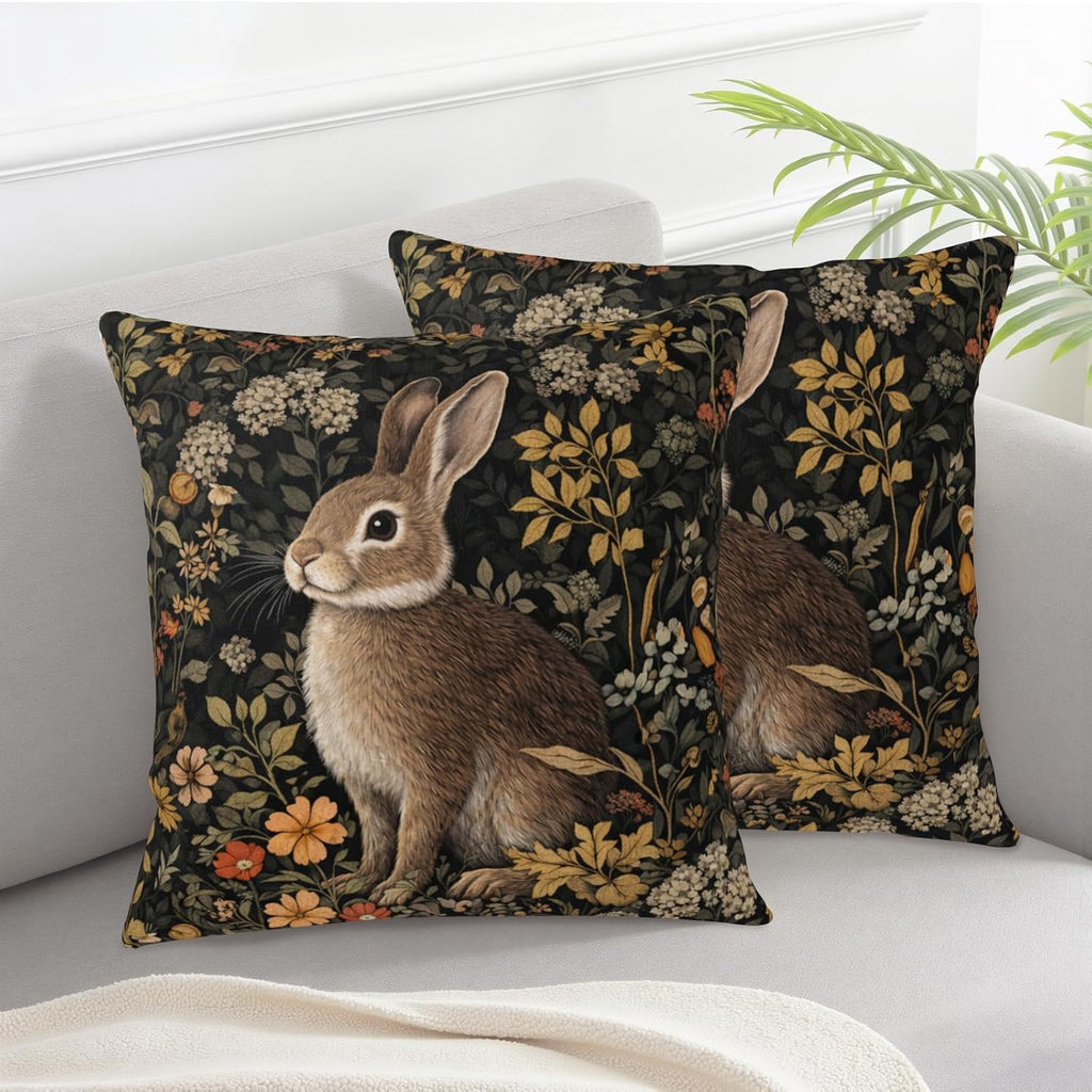 Vintage Easter Bunny Pillow Covers 20x20 Rustic Botanical Plants Floral Rabbit Throw Pillow Cases Spring - Set of 2