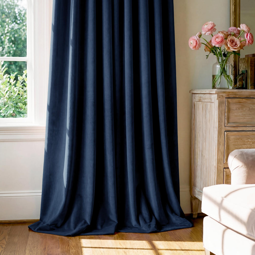 Navy Blue Velvet Blackout Curtains, W52xL120, 2 Pcs