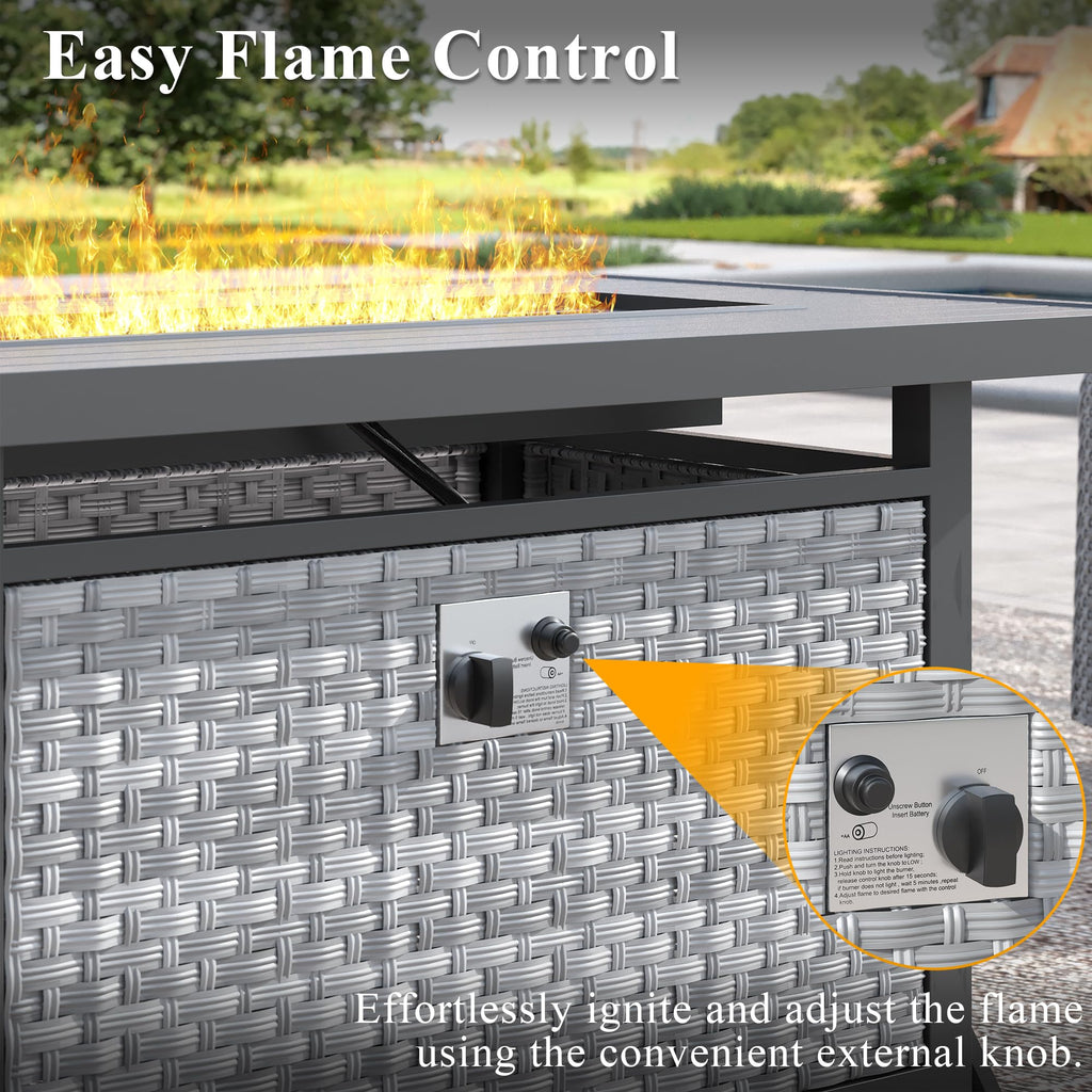 43 in Wicker Propane Fire Pit Table with Lid, 55, 000 BTU
