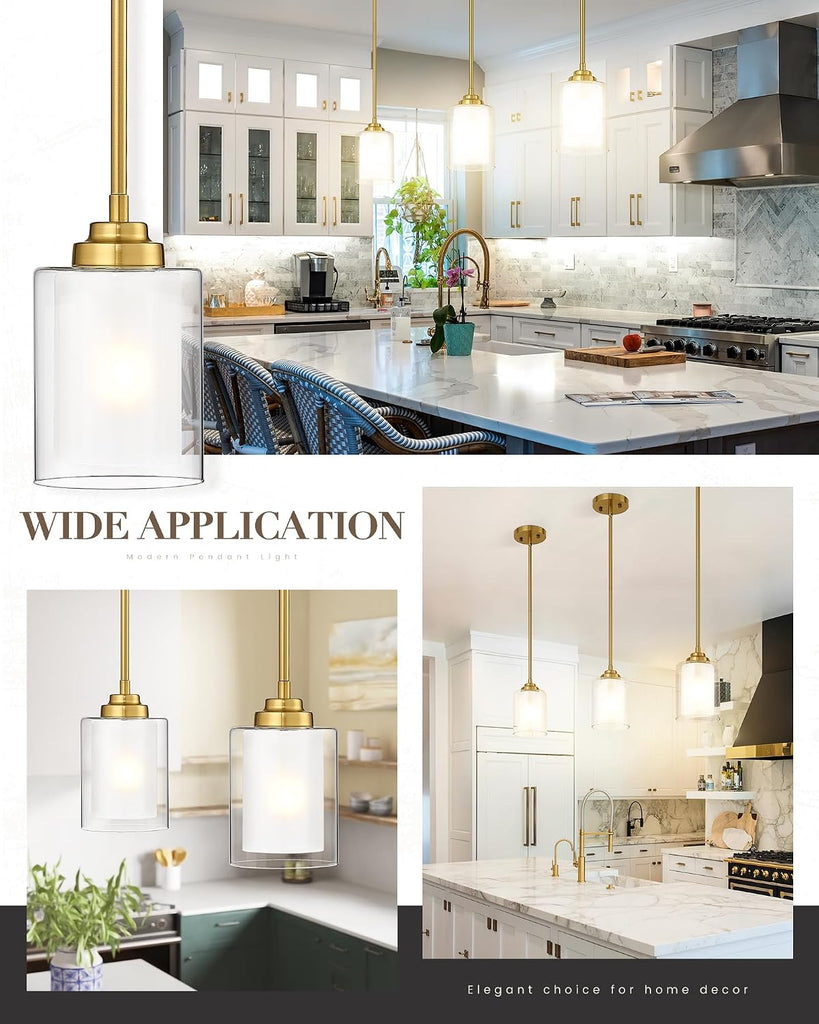 Modern Pendant Light,Brushed Gold Modern Pendant Light for Kitchen Island,Hanging Ceiling Light Fixture,Farmhouse