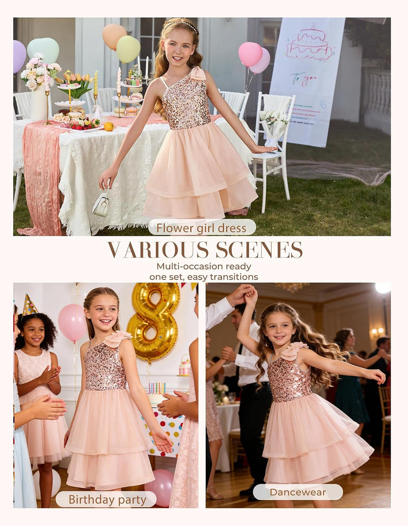 Girls Party Sequin Formal Dress Birthday Dance Graduation Sparkly Pageant Dresses Wedding Flower Girl Dress