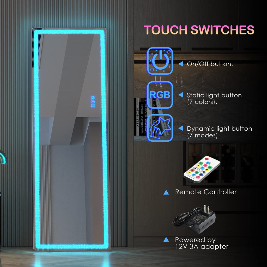 63 x 20 in Full Length Mirror with LED Lights, RGB Lighting, White