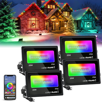 LED Flood Light Outdoor,Bluetooth RGBCW Flood Light with APP Control,25w Color Changing LED Light with 16 Million
