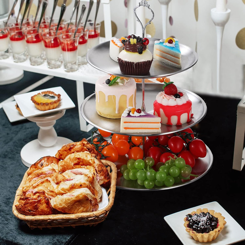 Tier Cupcake Stand Serving Tray Metal,Silver - Set of 2