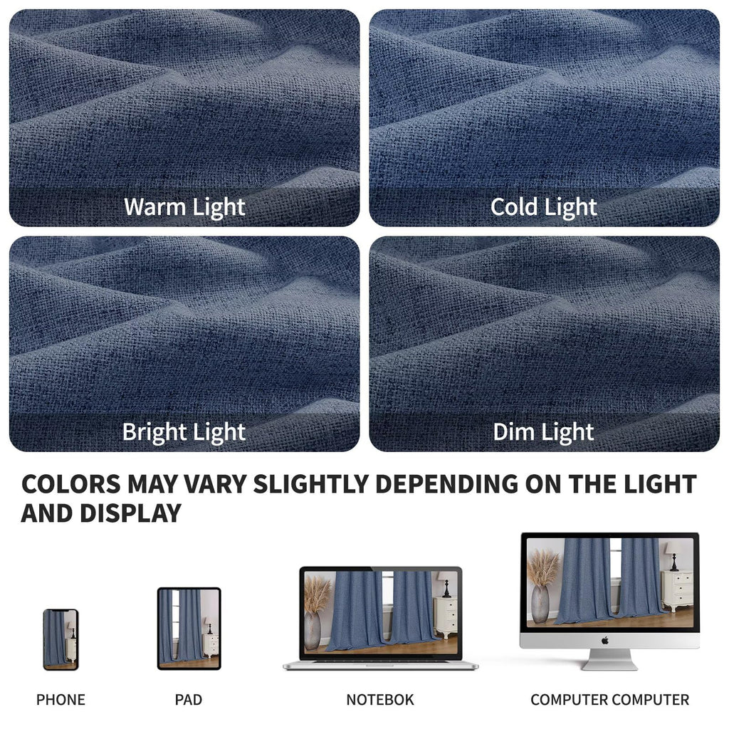 100% Blackout Window Curtains 72 inches Long 2 Panels Set, Faux Linen Look Thermal Insulated Grommet Drapes, Room