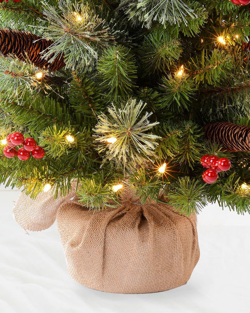 3ft Pre-lit Artificial Christmas Tree with 70 Warm White Lights, Flocked with 12 PineCones,12 Red Berries Green