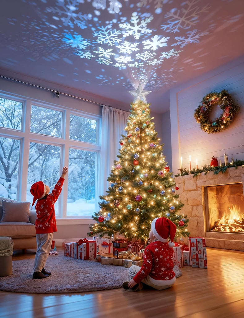Christmas Tree Topper Lighted Star [Silver],3D Hollow Sparkling Star Christmas Tree Topper with Rotating Magic Cool