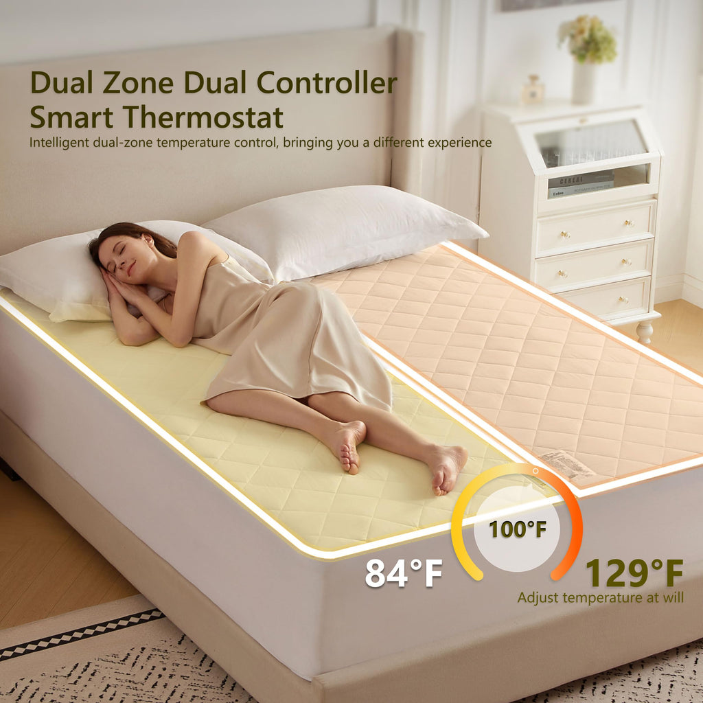 Heated Diamond Quilted Mattress Pad, King Size Dual Control, Soft Bed Warmer, 10 Heat Settings, 1-12 Hours Auto-Off, Fast