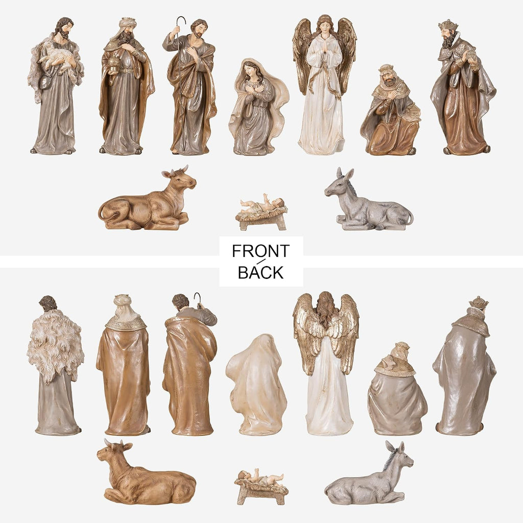 10-Piece Nativity Figurines Sets for Christmas Indoor, Oversized Brown Nativity Figurines Sets, Resin Xmas Nativity