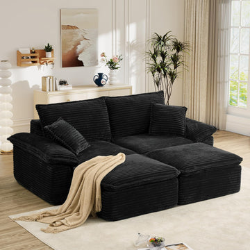 Oversized Double Chaise Lounge Chair Indoor with Ottoman, Corduroy Modern Boneless Loveseat Sofa Chair, Deep Seat