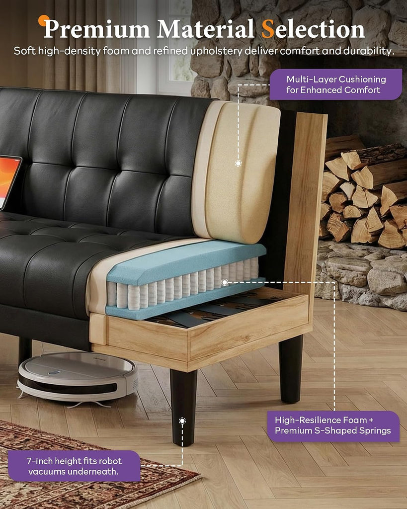 Sofa Couch, Living Room Furniture Sectional Sofa Sets 3 Pcs, Tufted Mid-Century Loveseat w/USB, Cupholders & Comfy