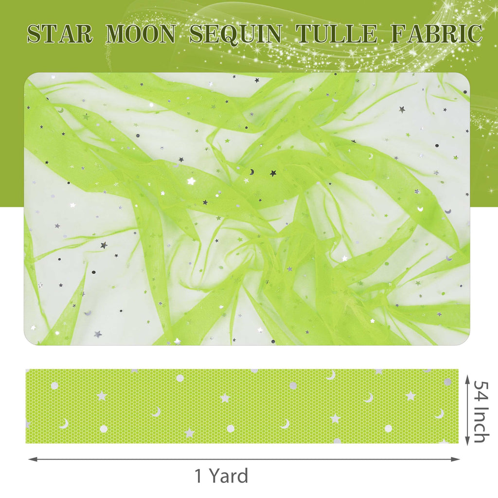 1 Yard Glitter Tulle, Star Moon Sequin, 54" Wide Lime Green