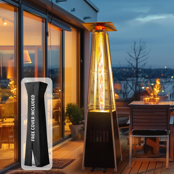 Flame Pyramid Pool Heater, Triple Safety Protection with Patio Cover, Warm Glass Tube Portable Heater with Durable