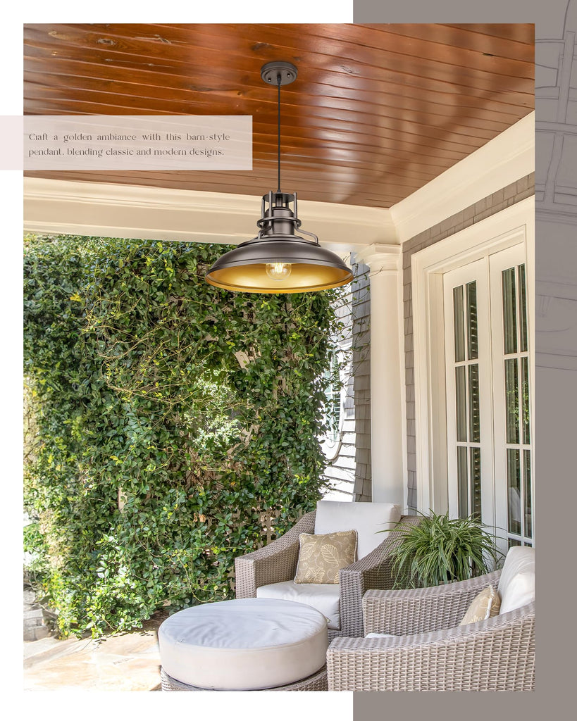18" Outdoor Pendant Lights for Porch, Farmhouse Pendant Light, Barn Vintage Hanging Light Fixture Island, Adjustable