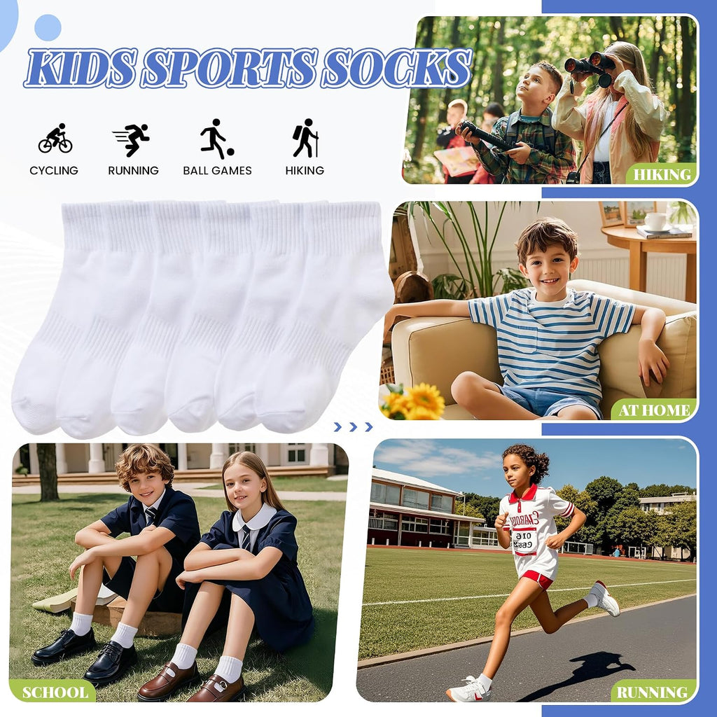 Kids Ankle Athletic Socks Boys Girls Youth Teen Quarter Cotton Sports Running Mini Crew Sock 6 Pairs