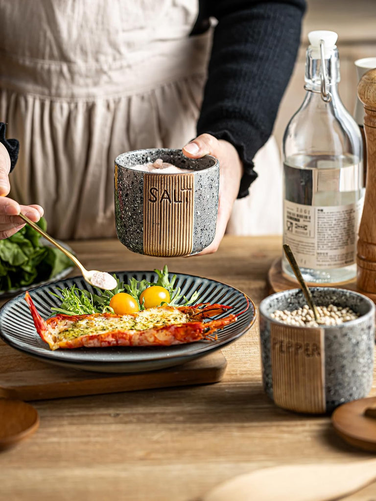 Salt and Pepper Containers for Countertop, Ceramic Salt Pepper Bowls - Set of 2