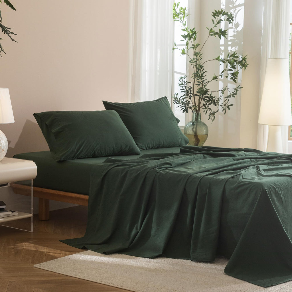Washed Cotton Sheet Set, 4-Piece, Relaxed Linen Feel