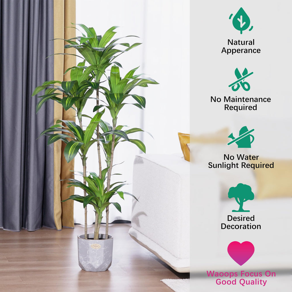 Artificial Plants 5.3Ft Dracaena Fragrans Faux Trees with 7 Heads Fake Tree Decor Indoor or Outdoor Office Decoration