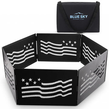 36" x 12" Zion Portable Folding Fire Ring, Steel Mesh Foldable Fire Ring, Stars and Stripes, Black