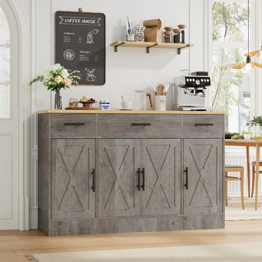 53.4" Buffet Cabinet, Kitchen Storage Sideboard, Gray