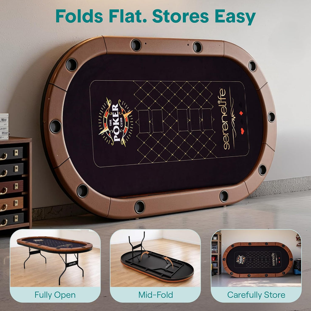 7ft Poker Table for 10 Players - Heavy Duty Oval Texas Hold'em Casino Table for Game Room, 25mm Reinforced Metal