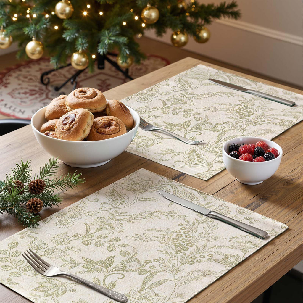 Linen Floral Placemats Set of 4 Farmhouse 13x19 Inch Green