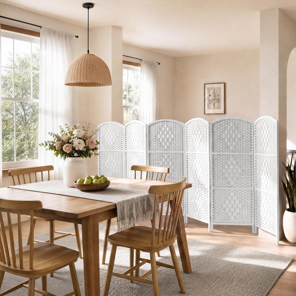 Room Divider, Short Folding Privacy Screen Panel, 6 Panel, White