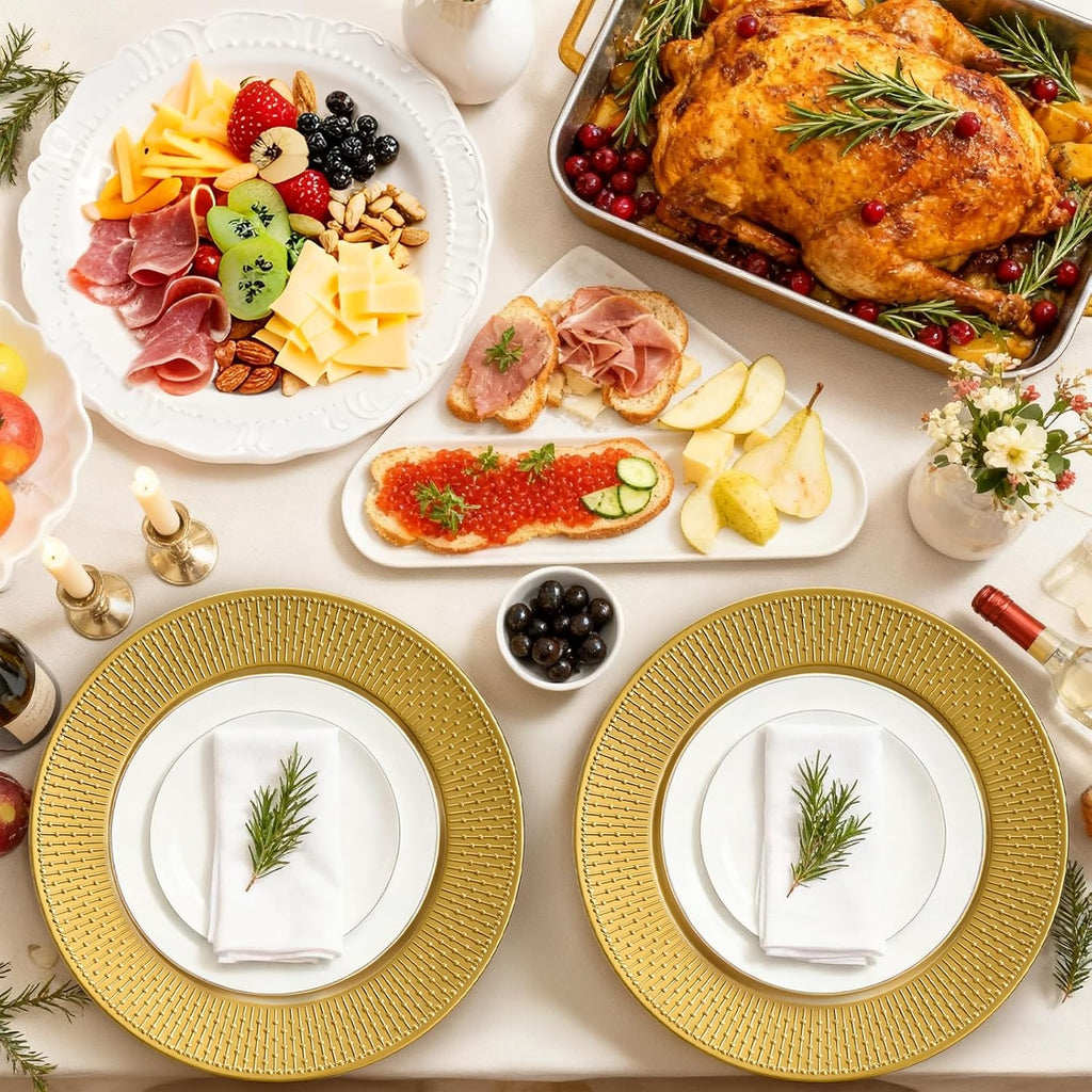 Gold Charger Plate, 13 Inch Beaded Chargers for Dinner Plates, Plastic Reusable Round Charger Platters - Set of 12