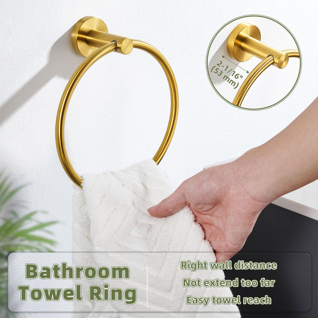Brushed Dark Gold Towel Ring for Hand Towel Storage, Wall Mounted