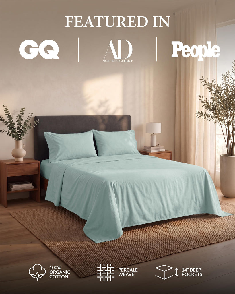 Queen Bed Sheets 100% Organic Cotton 4pc Percale - French Blue
